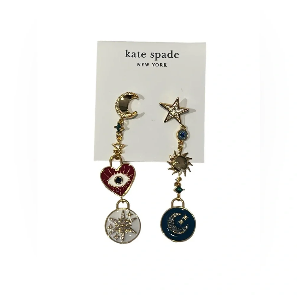Kate Spade Celestial Charm Drop Earrings Gold NWT